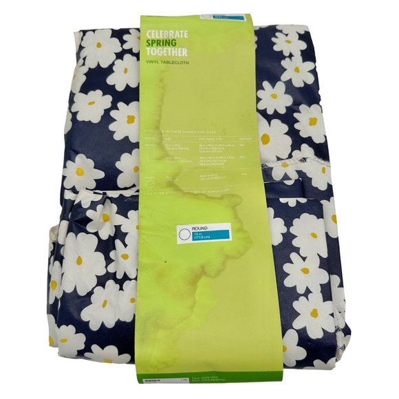 Kohl's Celebrate Spring Together Vinyl Tablecloth 70in Round Blue White Flowers - Picture 4 of 7